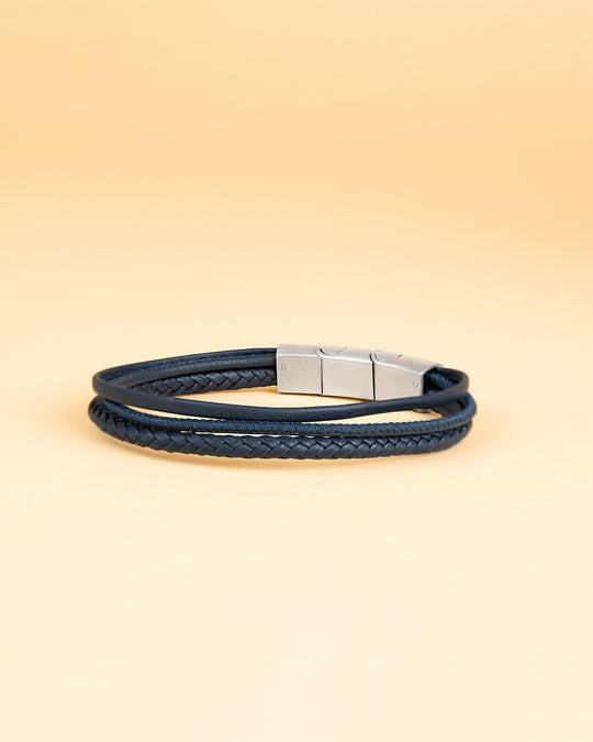 Triple bracelet with blue Italian nappa leather