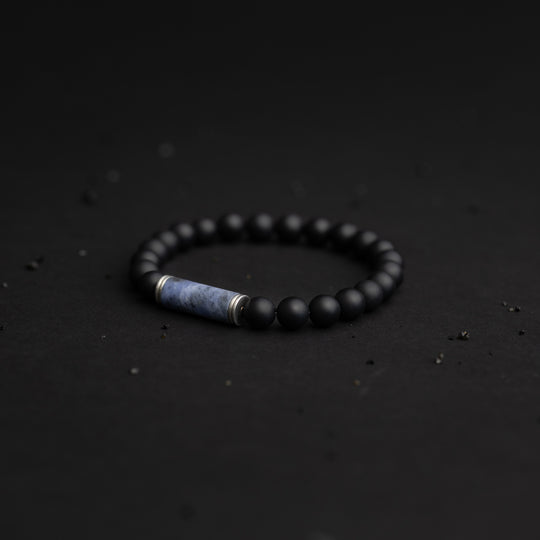 8mm beaded bracelet with a beautiful Blue Jeremejevite stone