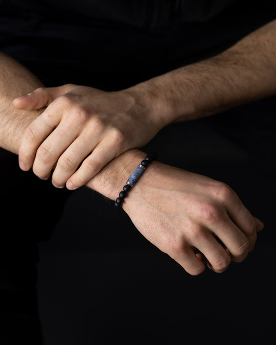 8mm beaded bracelet with a beautiful Blue Jeremejevite stone