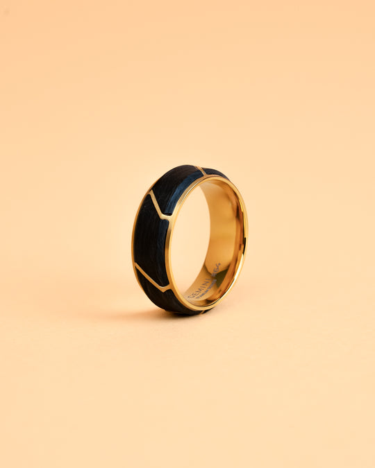 8mm Gold titanium ring with Forged Carbon finish