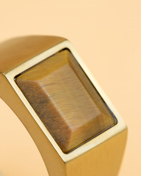18k gold plated Titanium signet ring with Tiger Eye stone