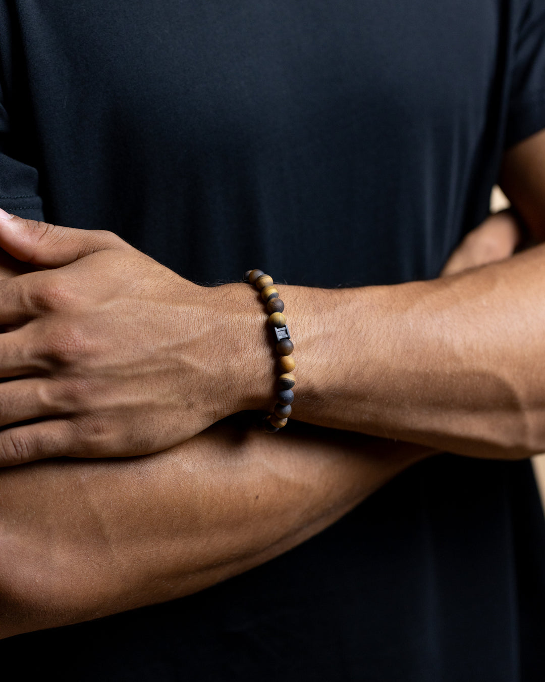 8mm Bracelet with matte Tiger Eye stone and black spacer