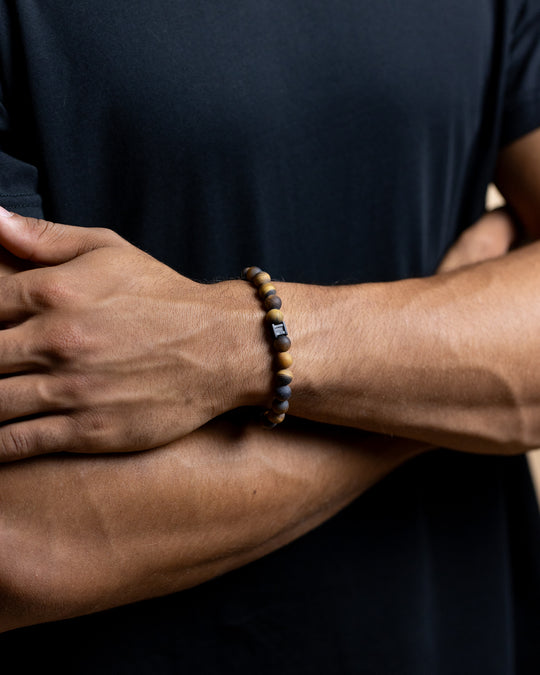 8mm Bracelet with matte Tiger Eye stone and black spacer