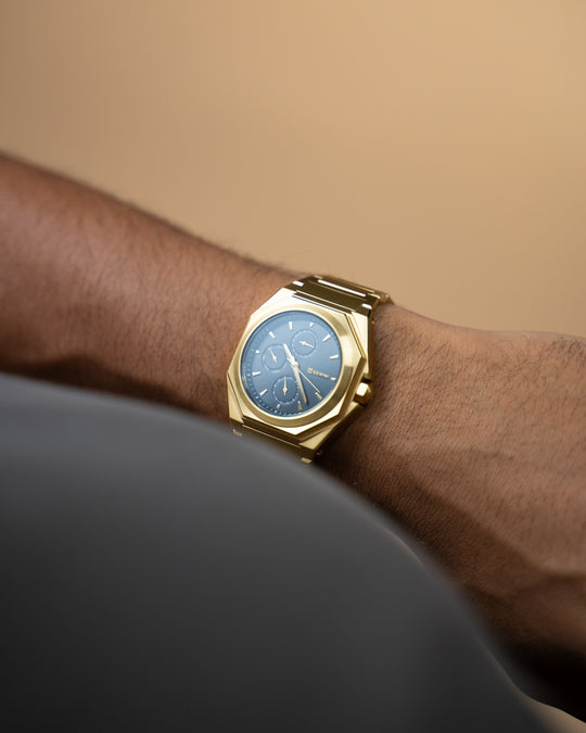 42mm full stainless steel watch with golden finish