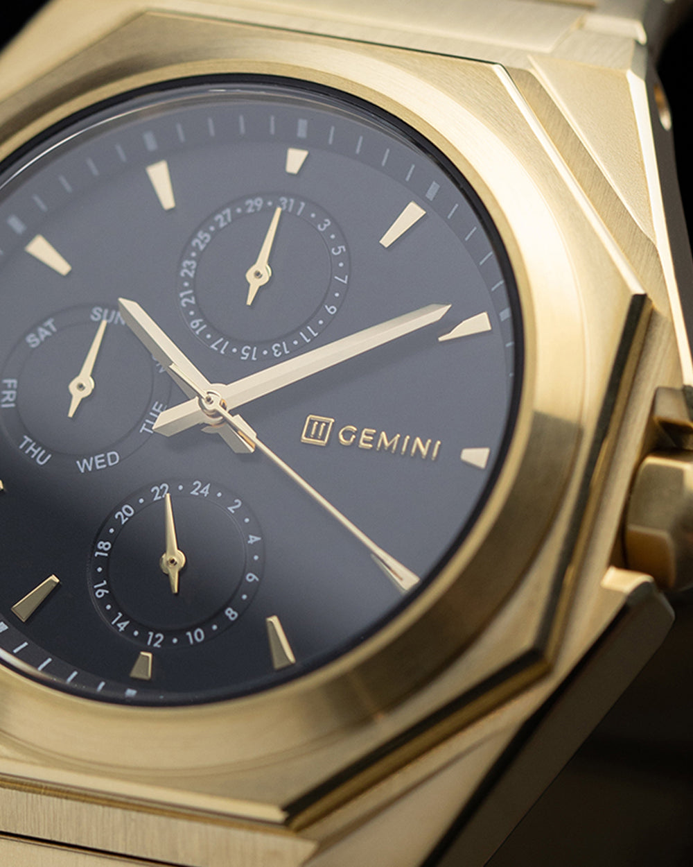 42mm full stainless steel watch with golden finish