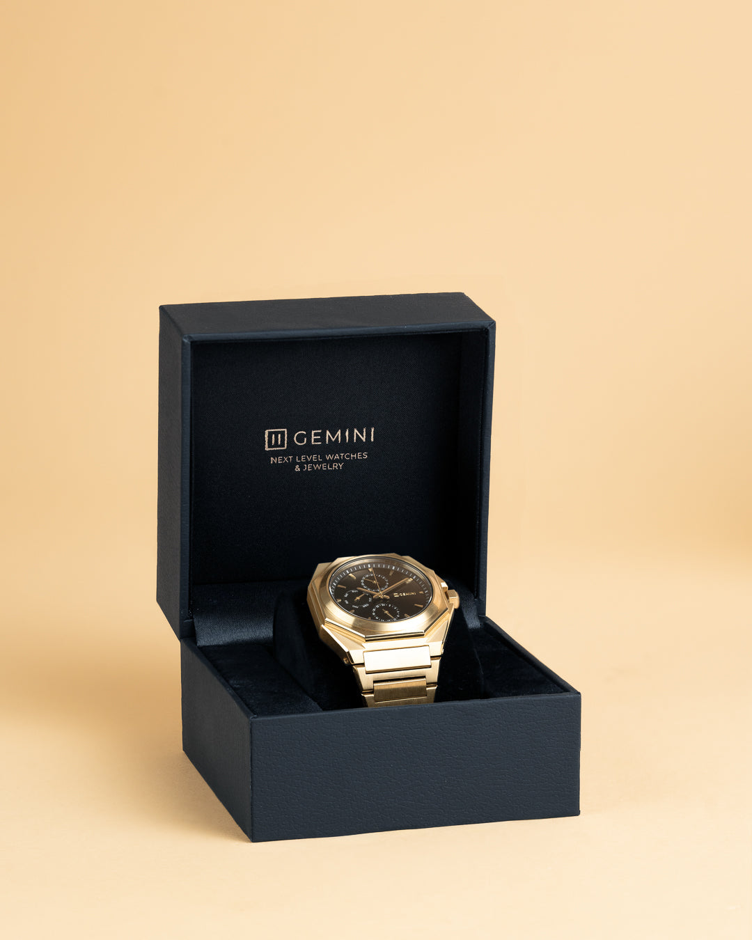 42mm full stainless steel watch with golden finish