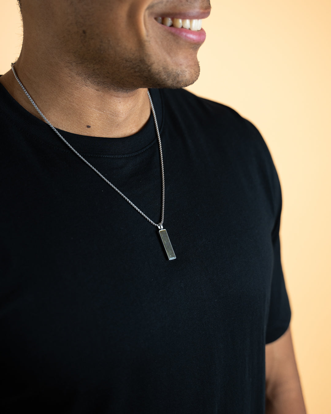 Stainless steel necklace with a green Obsidian stone