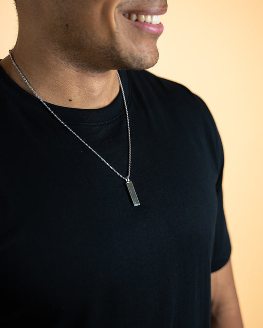 Stainless steel necklace with a green Obsidian stone