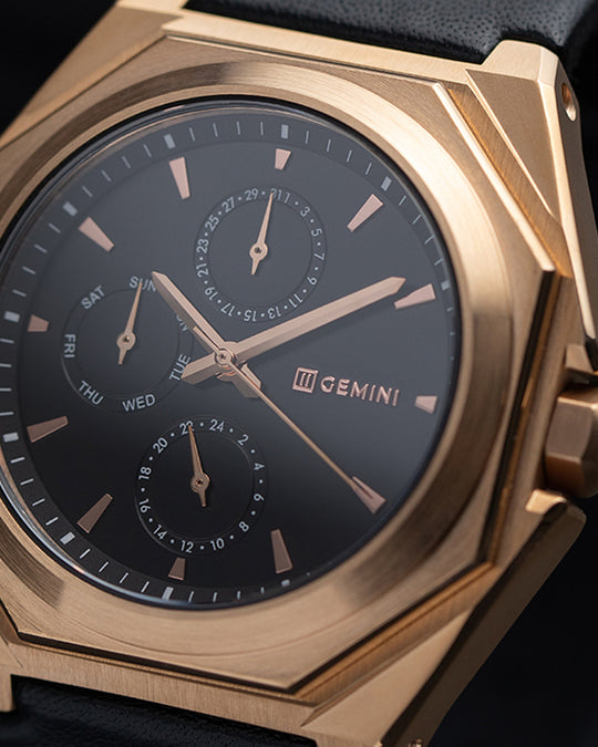 42mm bronze steel watch with Italian leather strap