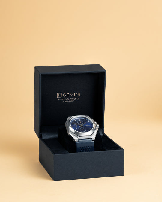 44mm Horloge met geperforeerde band uit Italiaans leer
