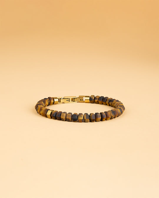 Exclusieve armband met handgeslepen Tijgeroogsteen en 18k gouden plating
