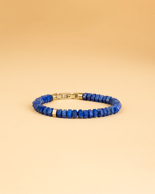 Exclusive bracelet with hand-cut Lapis Lazuli stone and 18k gold plating
