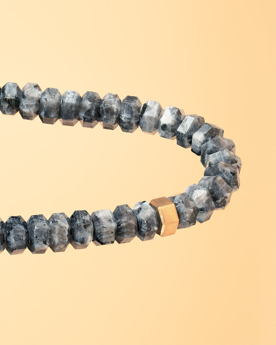 Exclusive bracelet with hand-cut Larvikite stone and 18k gold plating