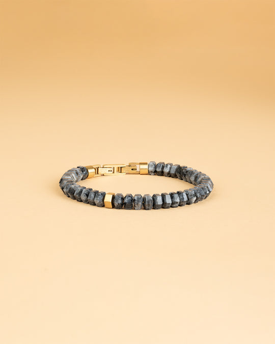 Exclusive bracelet with hand-cut Larvikite stone and 18k gold plating