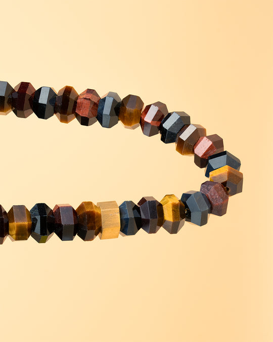 Exclusive bracelet with hand-cut Tiger Eye stone and 18k gold plating