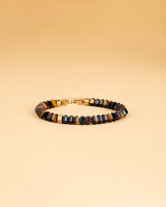 Exclusive bracelet with hand-cut Tiger Eye stone and 18k gold plating
