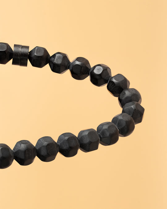 Bracelet with 6mm matte Black Agate stone and titanium element