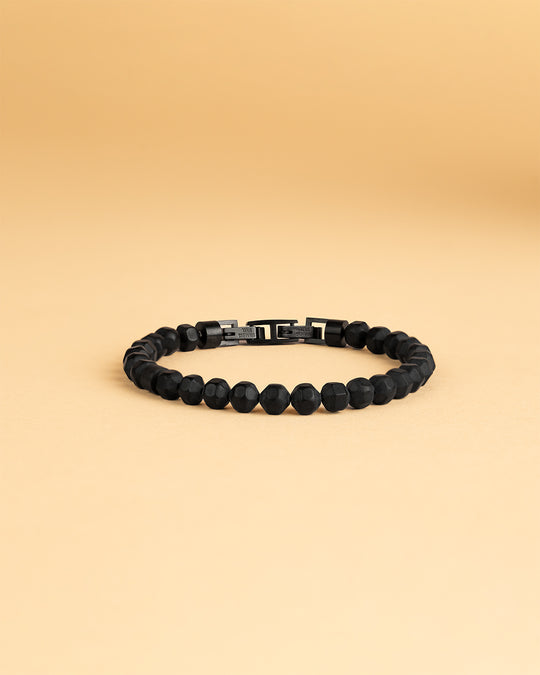 Bracelet with 6mm matte Black Agate stone and titanium element