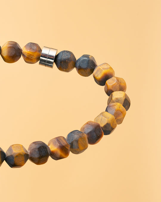 Bracelet with 6mm matte Tiger Eye stone and titanium element