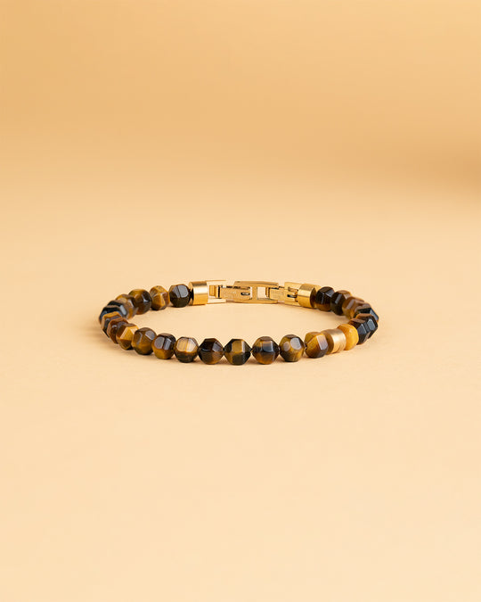 Bracelet with 6mm Tiger Eye stone and titanium element