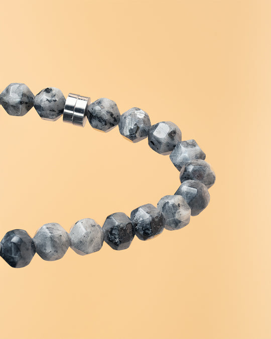 Bracelet with 6mm Larvikite stone and titanium element