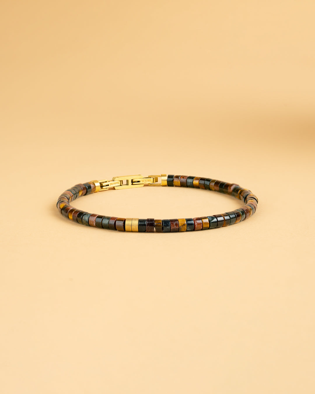 2mm Bracelet with mixed Tiger Eye stones and titanium element