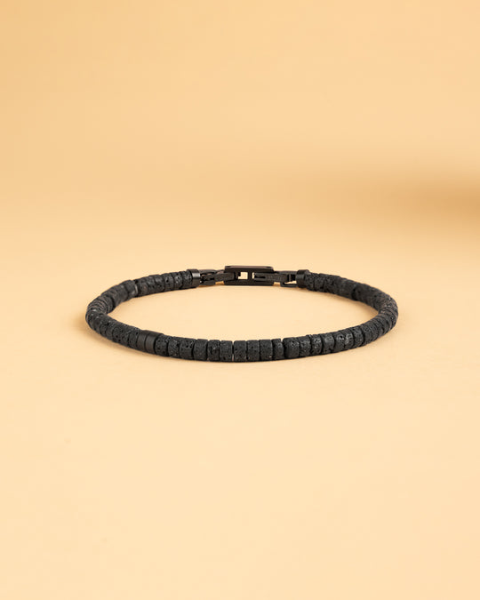 2mm Bracelet with black Lava stones and titanium element