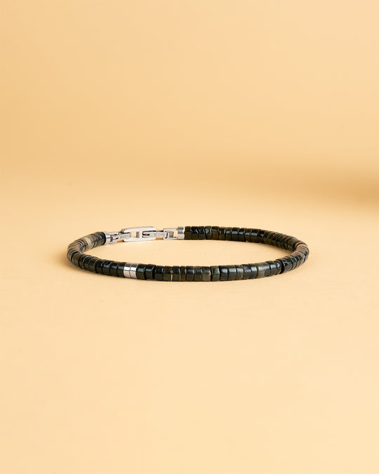 2mm Bracelet with green Obsidian stones and titanium element