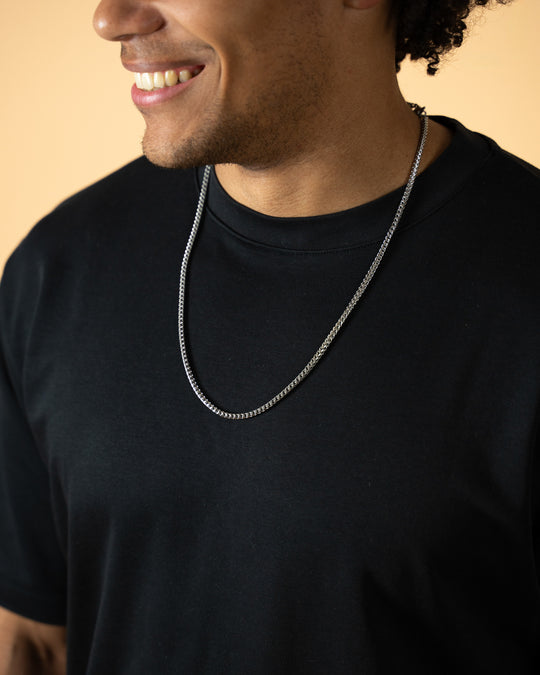 3mm foxtail necklace in stainless steel with silver plated finish