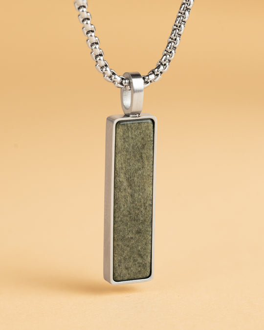 Stainless steel necklace with a green Obsidian stone