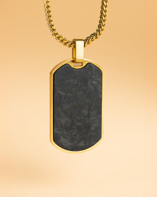 2mm gold plated foxtail necklace with forged carbon pendant