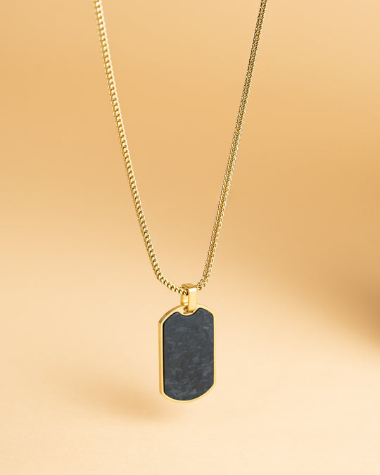2mm gold plated foxtail necklace with forged carbon pendant