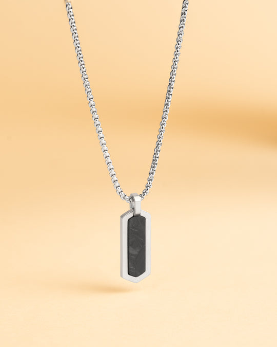 Stainless steel necklace with a forged carbon finish