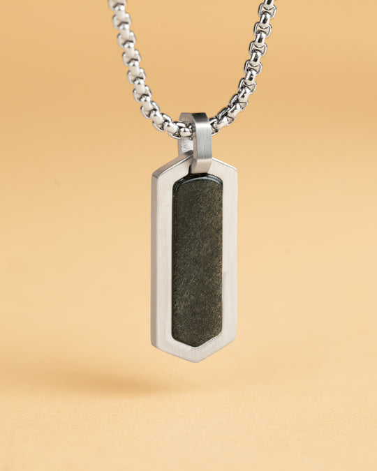 Stainless steel necklace with a green Obsidian stone
