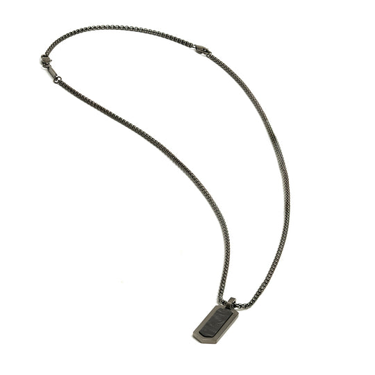 Black stainless steel necklace with a forged carbon finish