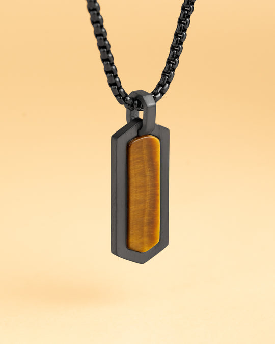 Black stainless steel necklace with a Tiger Eye stone