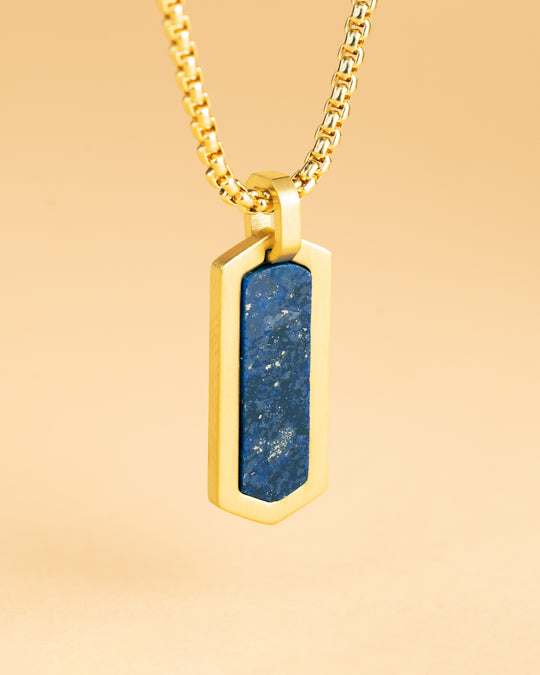 Gold-plated stainless steel necklace with a Lapis Lazuli stone