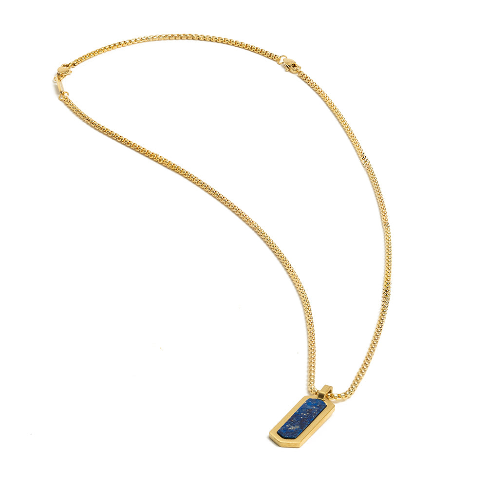 Gold-plated stainless steel necklace with a Lapis Lazuli stone