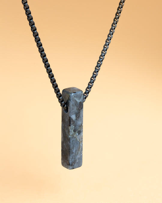 Stainless steel necklace with a Larvikite stone