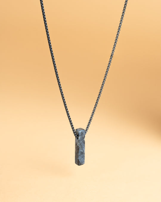 Stainless steel necklace with a Larvikite stone