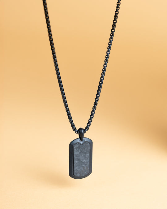 Full titanium necklace with black finish and Forged Carbon