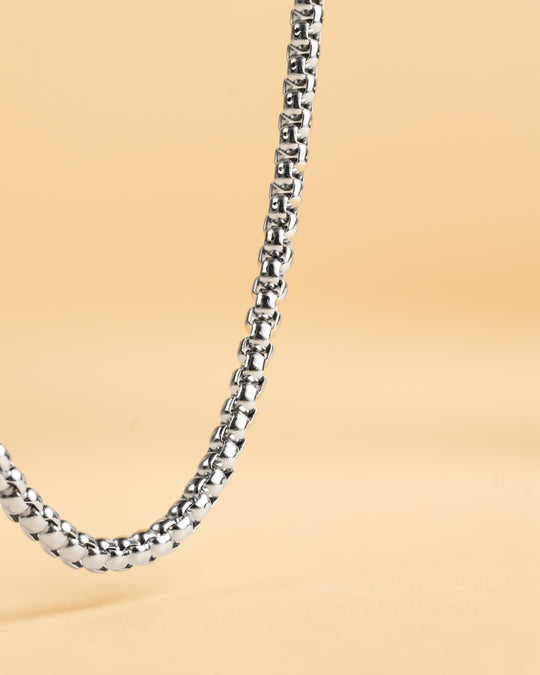 3mm box chain necklace with a silver-plated finish