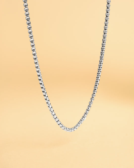 3mm box chain necklace with a silver-plated finish
