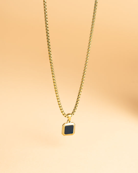 Titanium/Steel necklace with an 18kt gold finish and Black Agate stone