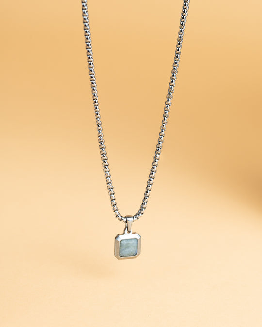 Titanium/Steel necklace with Grey Larvikite stone