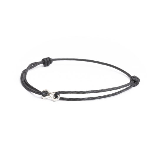Black nylon bracelet with a silver infinity sign