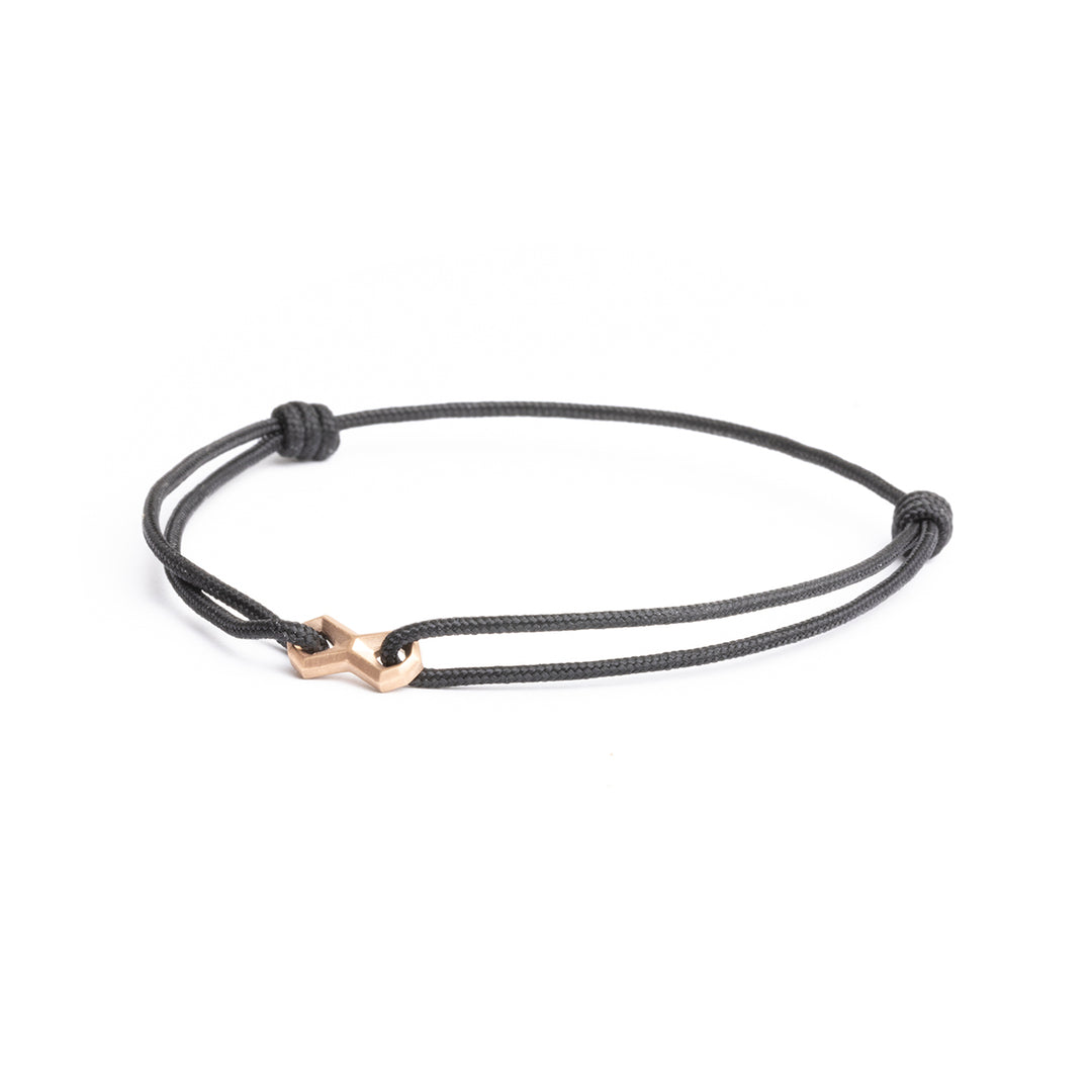 Black nylon bracelet with a bronze-plated infinity sign