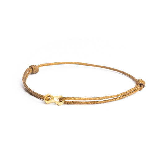 Brown nylon bracelet with a gold-plated infinity sign