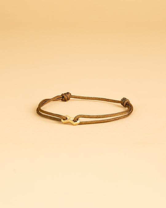 Brown nylon bracelet with a gold-plated infinity sign