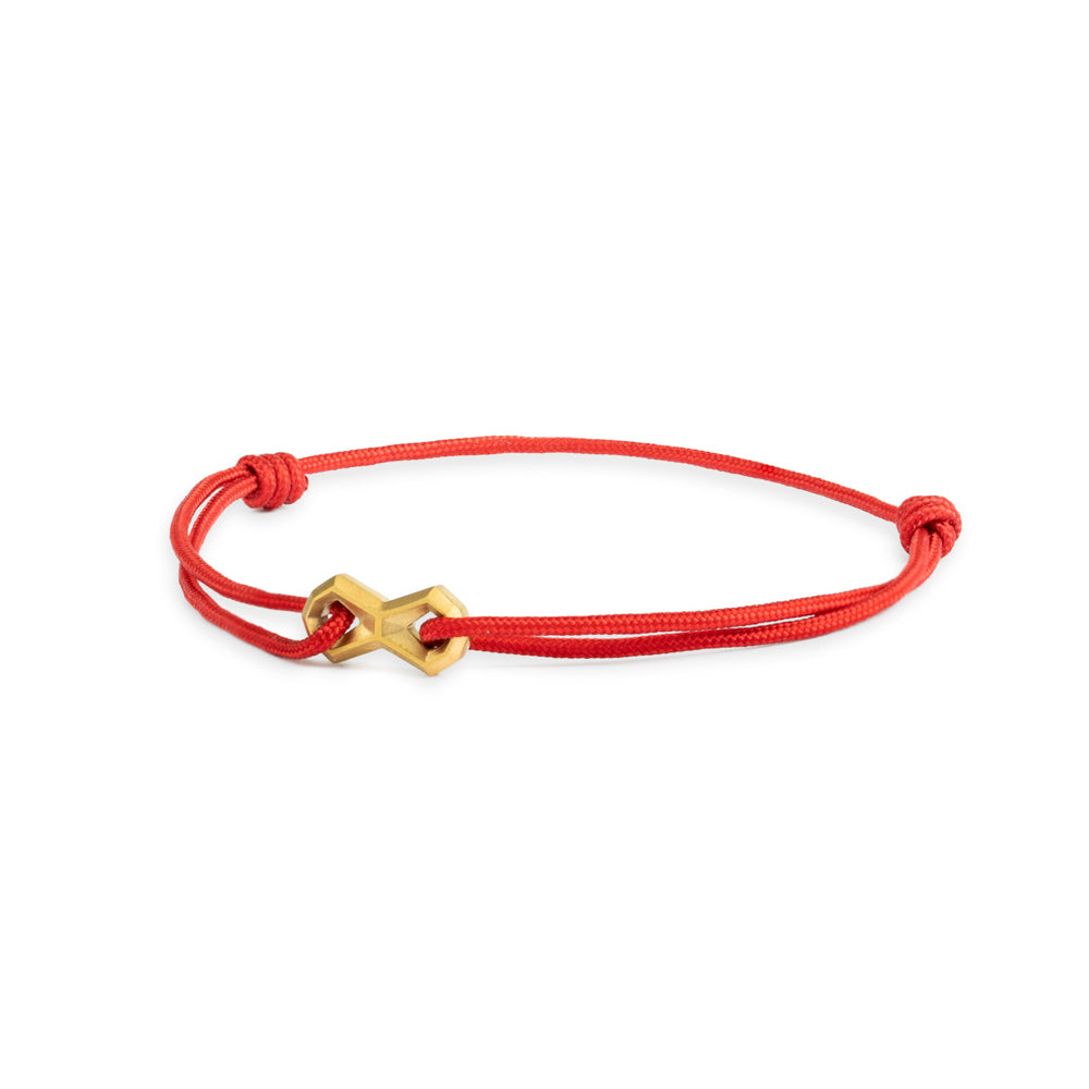 Red nylon bracelet with a titanium infinity sign